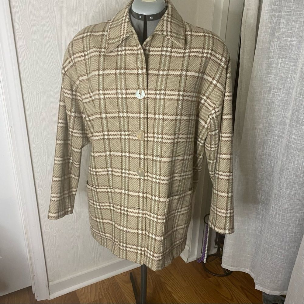 Vintage Suburbans Tan Plaid swing coat size 8